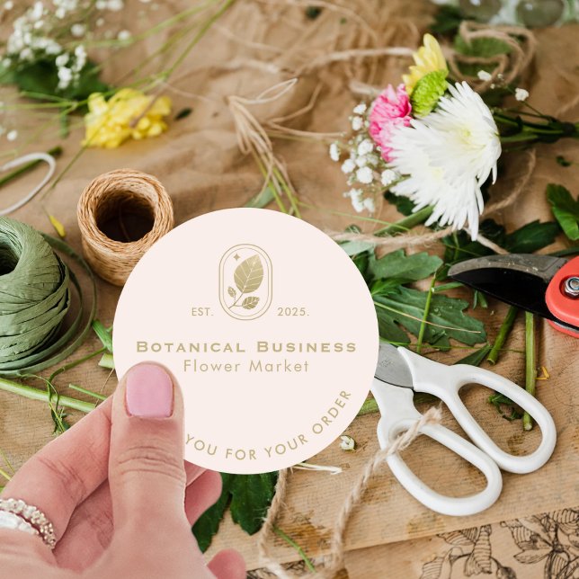 Pegatina Redonda Crema Botánica Mínima De Hoja De Oro Moderna Graci (Modern Gold Leaf Minimal Botanical Cream Thank You Classic Round Sticker)