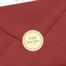 Pegatina Redonda Crema clásica decorativa geométrica Feliz Año Nuev