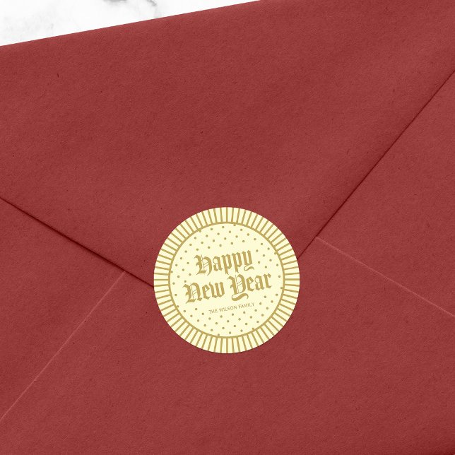 Pegatina Redonda Crema clásica decorativa geométrica Feliz Año Nuev (Subido por el creador)