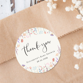 Pegatina Redonda Crema de acuarela de flores silvestres en Baby Sho