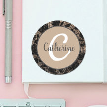 Crema de café floral elegante nombre monograma 