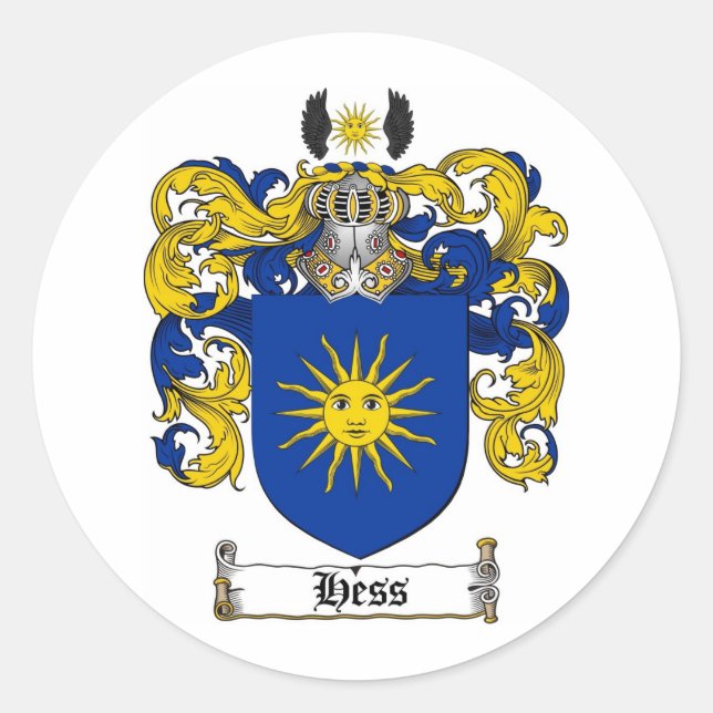 PEGATINA REDONDA CREMA DE FAMILIA DE HESS - ESCUDO DE ARMAS (Anverso)