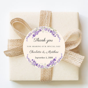 Pegatina Redonda Crema de florales de lavanda champán boda gracias