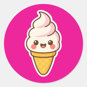 Pegatina Redonda Crema de hielo de Kawaii dulce