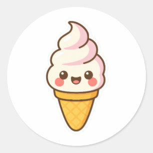 Pegatina Redonda Crema de hielo de Kawaii dulce