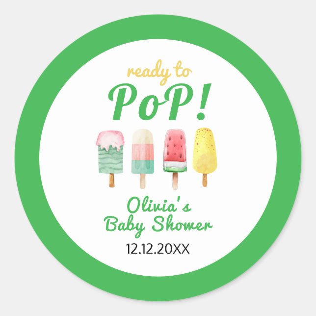 Pegatina Redonda Crema De Hielo Verde Amarillo Listo Para Sacar Bab (Anverso)