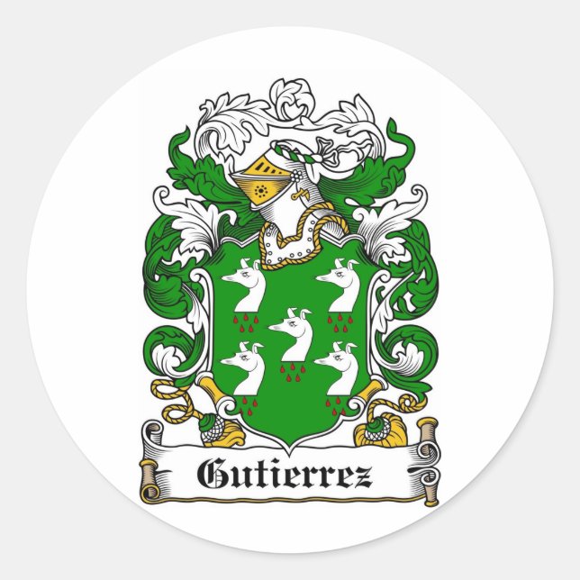 PEGATINA REDONDA CREMA DE LA FAMILIA GUTIERREZ - ESCUDO DE ARMAS DE (Anverso)