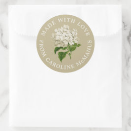 Pegatina Redonda Crema e hidrangea verde hecha con amor