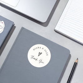 Pegatina Redonda Crema Minimalista moderna Gracias Círculo Boda