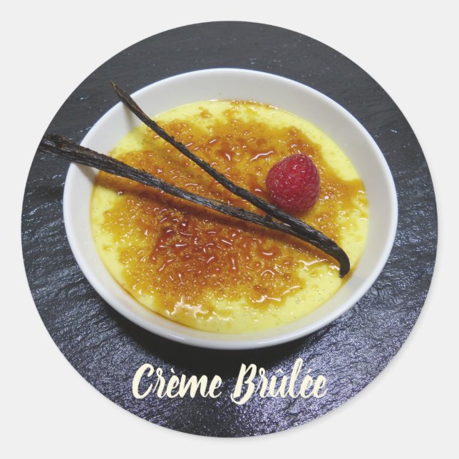 Pegatina Redonda Crema morena en pizarra con frambuesa y vainilla (Anverso)
