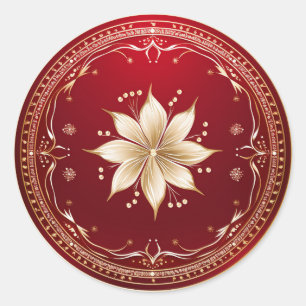 Pegatina Redonda Crema Poinsettia Esplendor Estacional