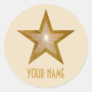 Pegatina Redonda Crema redondeada Gold Star 'Name'