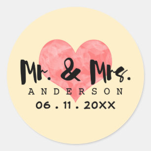Pegatina Redonda Crema suave Sr. y Sra. Boda Fecha - Personalizados