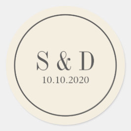 Pegatina Redonda Crema y gris | Monograma clásico Boda