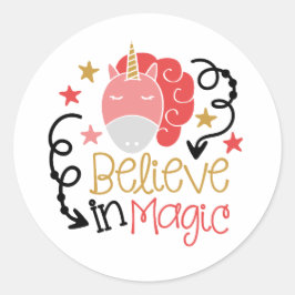 Pegatina Redonda creo en Magic Unicorn