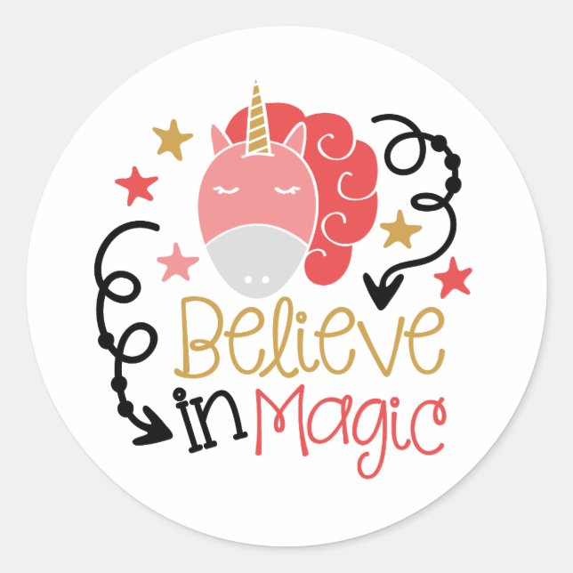 Pegatina Redonda creo en Magic Unicorn (Anverso)