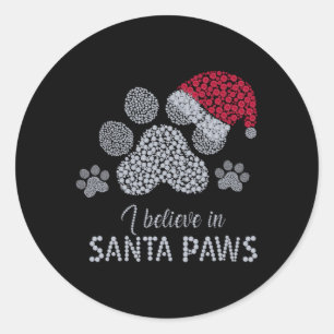 Pegatina Redonda Creo En Santa Paws Con En Cristal