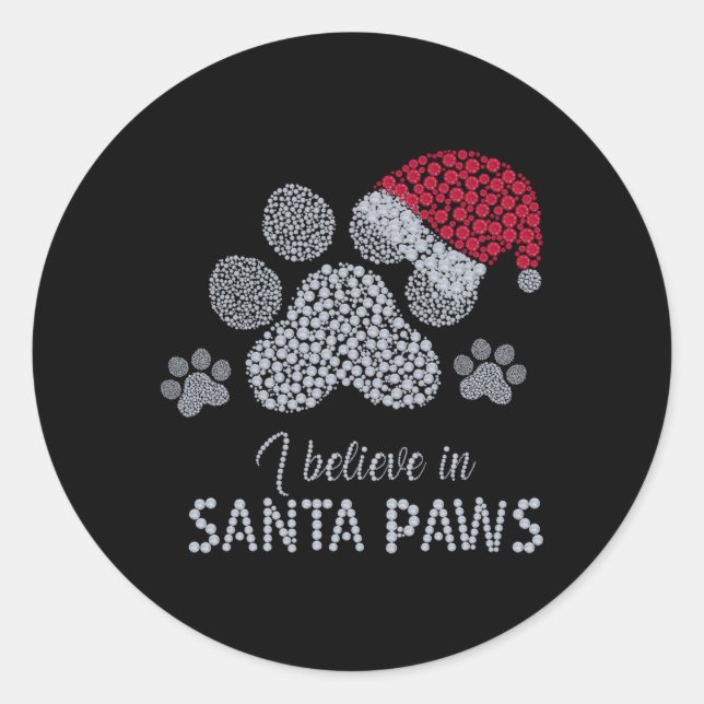 Pegatina Redonda Creo En Santa Paws Con En Cristal (Anverso)