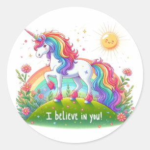 Pegatina Redonda Creo en ti unicorn