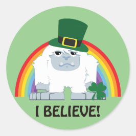 Pegatina Redonda ¡Creo! Leprechaun Yeti