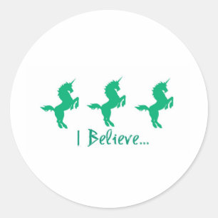 Pegatina Redonda Creo que el diseño de unicornio verde