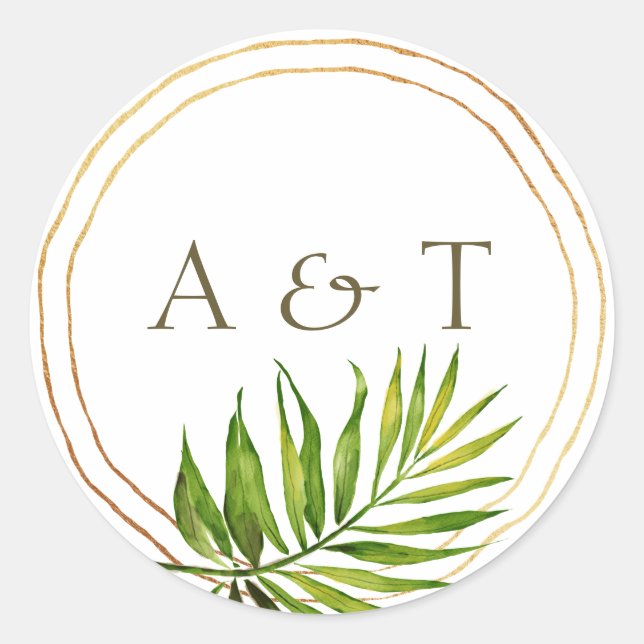 Pegatina Redonda Crepúsculo de Playa Tropical | Anillos de hoja de  (Anverso)