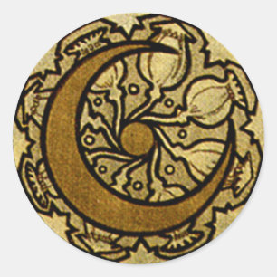 Pegatina Redonda Crescent Moon Mucha Zodiac