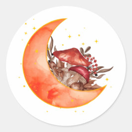 Pegatina Redonda Crescent Moon Mushroom Cottagecore Fungi Mycología