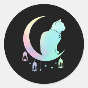 Pegatina Redonda Crescent Moon Pastel Cat Mystical Wicca Gótico