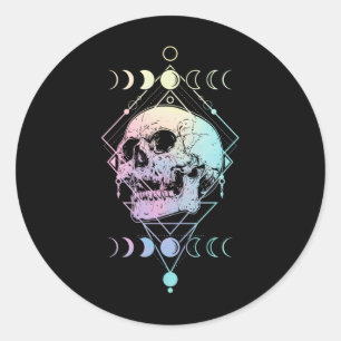 Pegatina Redonda Crescent Moon Skull Occult Witchcraft Pastel Gótic