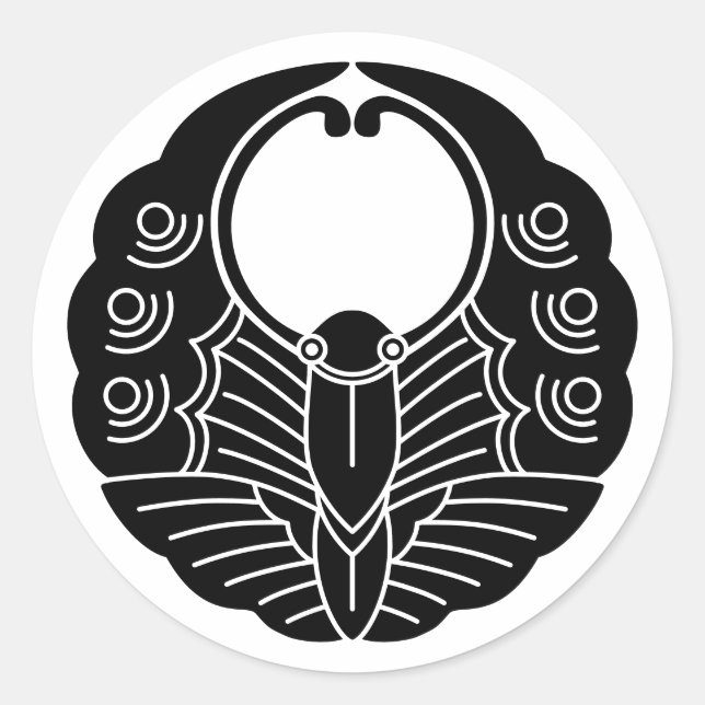 Pegatina Redonda Crest-Butterfly, familia japonesa (Anverso)