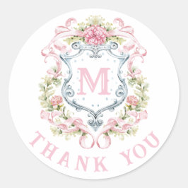 Pegatina Redonda Crest Floral Monograma Grandmillennial | Novia 