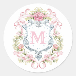 Pegatina Redonda Crest Floral Monograma Grandmillennial | Nupcial