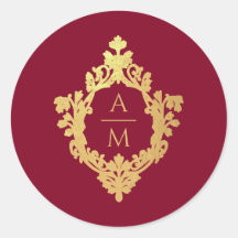 Crest Monograma Burgundy Falso Oro Bodas Vintage 