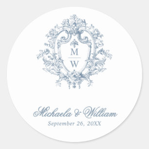 Pegatina Redonda Crest Monograma Vintage Regencia Boda