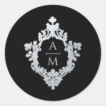 Crest Negro Faux Plata Monograma Antiguo de Boda