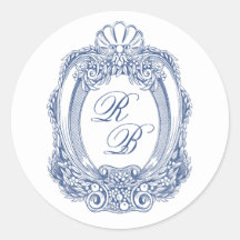 Cresta barroca en azul francés iniciales bodas ant