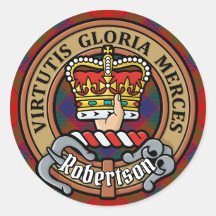 Pegatina Redonda Crestá del clan Robertson sobre tartán