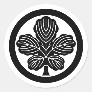 Pegatina Redonda [Crestas familiares] Hoja de kaji con círculo