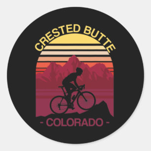 Pegatina Redonda Crested Butte Colorado Ciclismo de Montaña Ciclist