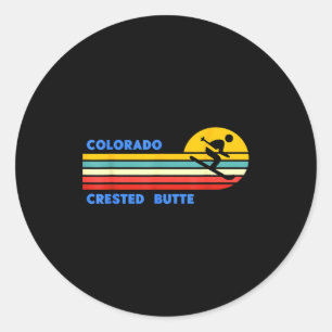 Pegatina Redonda Crested butte colorado esquí esquiador esquí retro