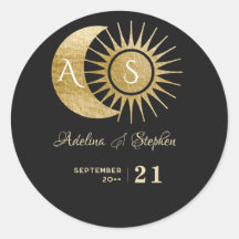 Crestón de Monograma de Sol y Luna Negro Celestial