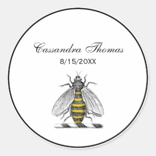 Pegatina Redonda Crestón heráldico vintage abeja prep estilo Emblem