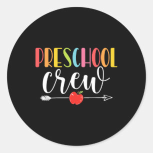Pegatina Redonda Crew Teacher Divertido Primer Día Escolar De Niños