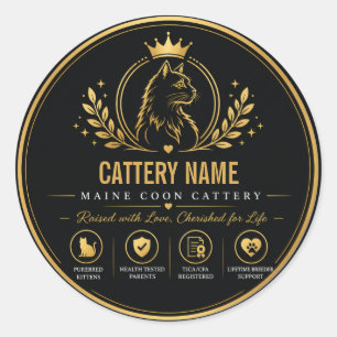 Pegatina Redonda Criadero de Maine Coon personalizado de lujo negro