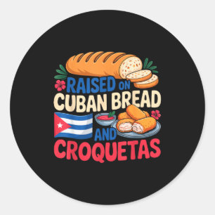 Pegatina Redonda Criado En Pan Cubano Y Croquetas Bandera De Cuba C