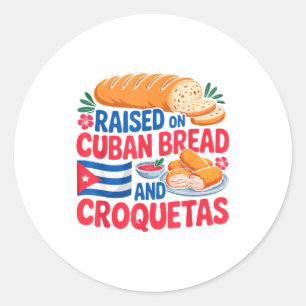 Pegatina Redonda Criado En Pan Cubano Y Croquetas Bandera De Cuba C