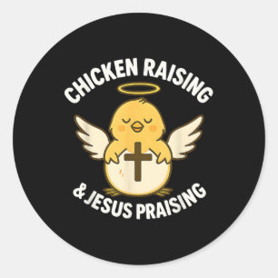 Pegatina Redonda Crianza de pollo Jesús alabando a graciosa granja 