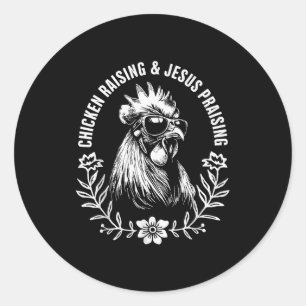 Pegatina Redonda Crianza de pollos y alabanza a Jesús Gif divertido