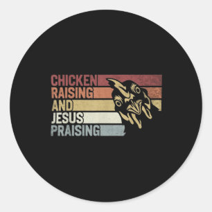 Pegatina Redonda Crianza de pollos y su nombre; Jesús alabando al c